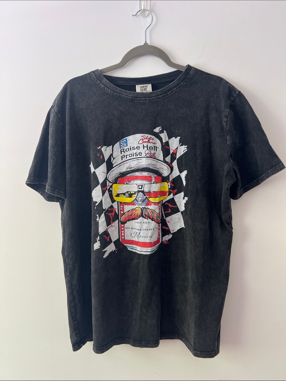 raise hell praise Dale Graphic Black Vintage-Wash Tee. dale enhart Print. XL